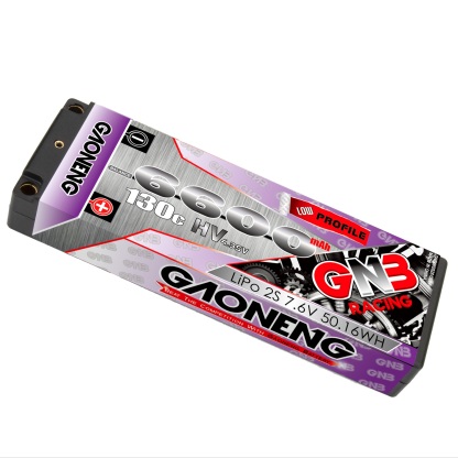 2PCS - GAONENG GNB LiHV 2S 7.6V 6600mAh 130C Hard Case LCG LiPo Battery