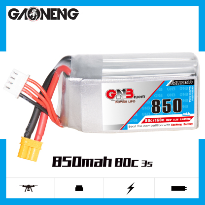 2PCS - GAONENG GNB 3S 11.1V 850mAh 80C XT30 LiPo Battery