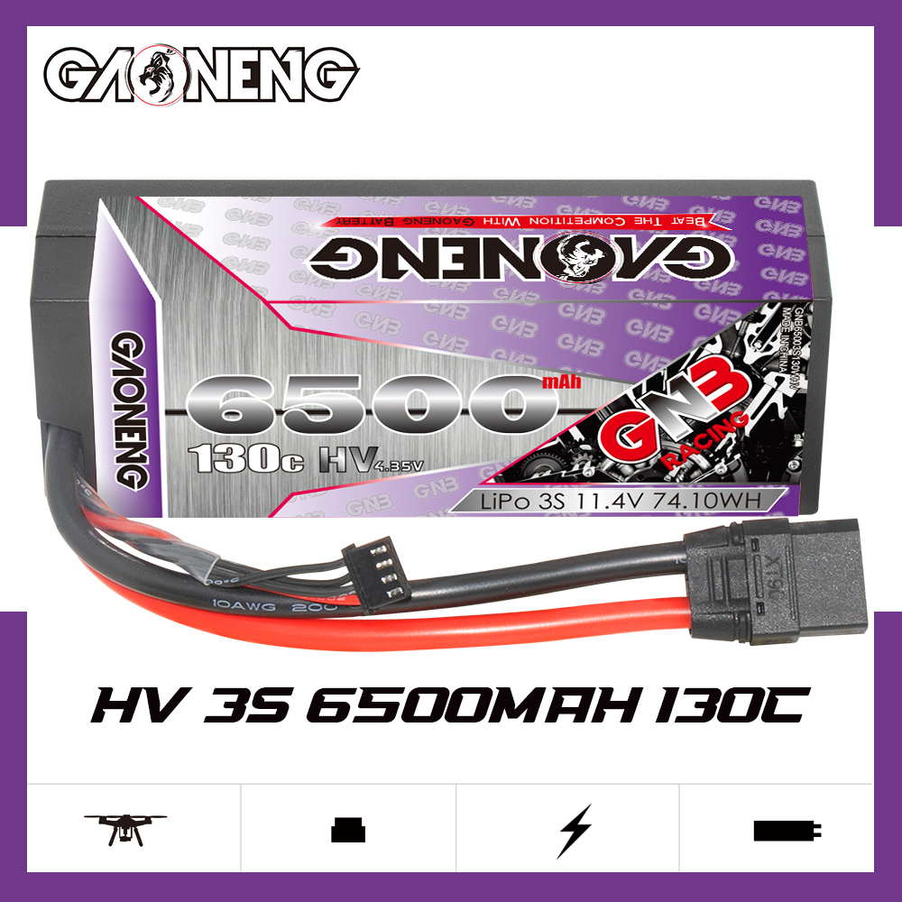 1PC - GAONENG GNB LiHV 3S 11.4V 6500mAh 130C Cabled Hard Case LiPo Battery XT90