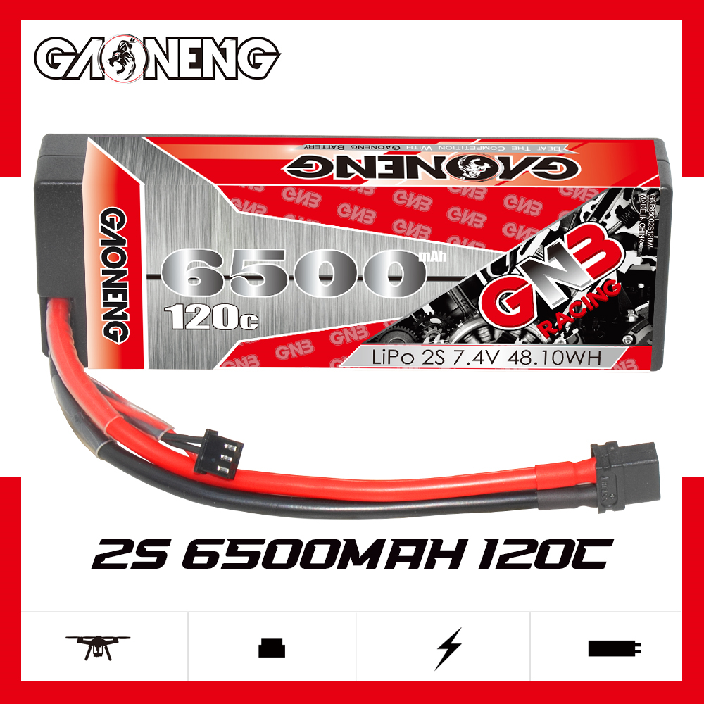 1PC - GAONENG GNB 2S 7.4V 6500mAh 120C Cabled Hard Case LiPo Battery XT60