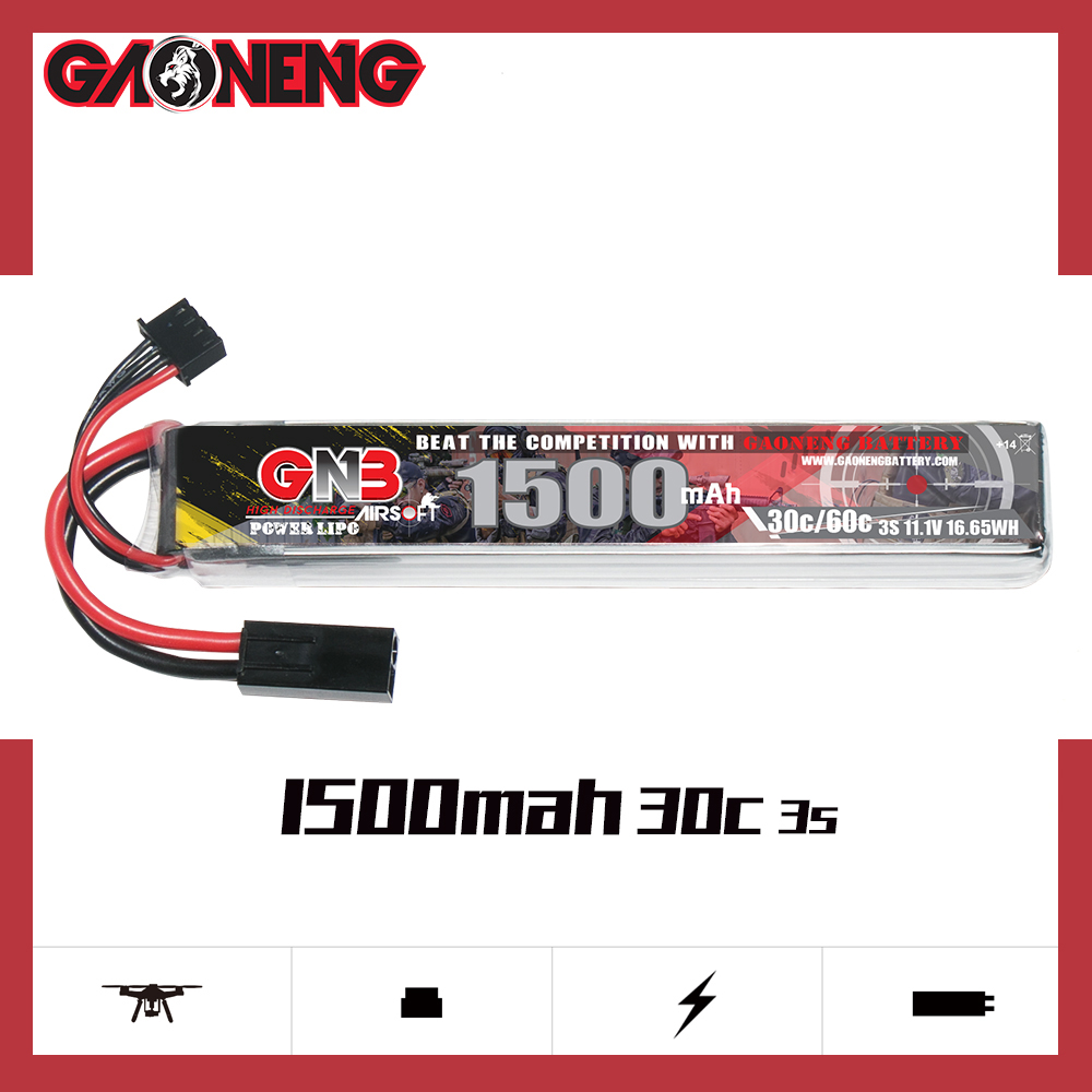 2PCS - GAONENG GNB 3S 11.1V 1500mAh 30C Mini Tamiya LiPo Battery for AirSoft 