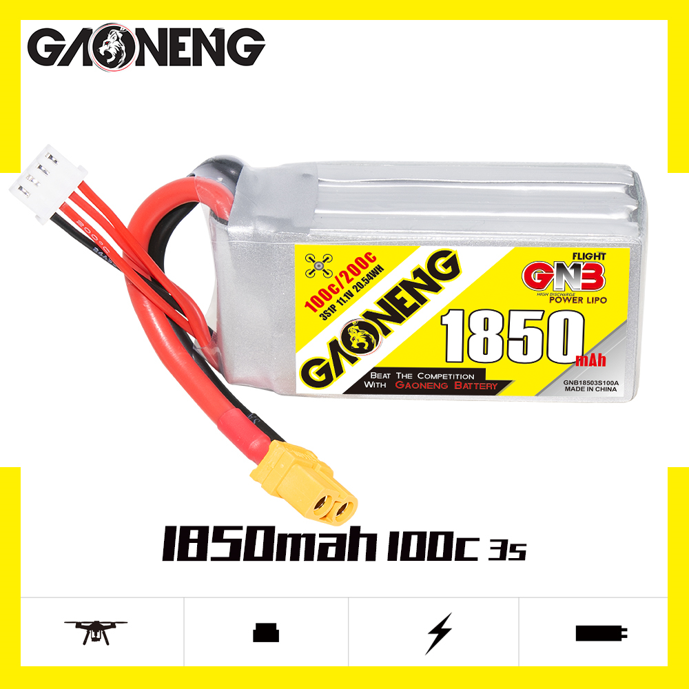 2PCS - GAONENG GNB 3S 11.1V 1850mAh 100C XT60 LiPo Battery