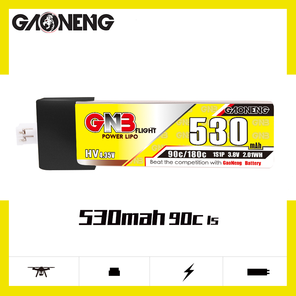 4PCS - GAONENG GNB LiHV 1S 3.8V 530mAh 90C PH2.0 Plastic Head LiPo Battery