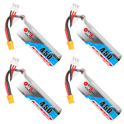 4PCS - GAONENG GNB 2S 7.4V 450mAh 80C XT30 LiPo Battery Long Type