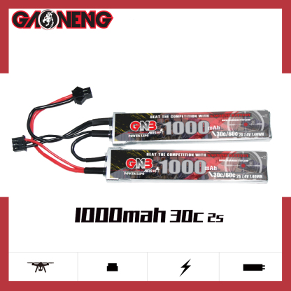 2PCS - GAONENG GNB 2S 7.4V 1000mAh 30C SM Plug 2cells LiPo Battery for AirSoft