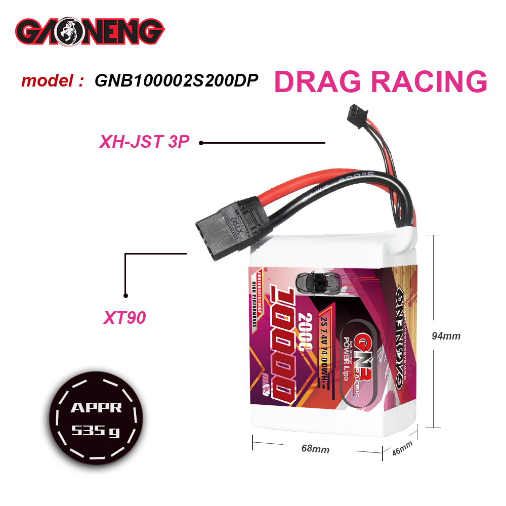 GAONENG GNB 2S 7.4V 10000mAh 10AH 200C LiPo Battery XT90