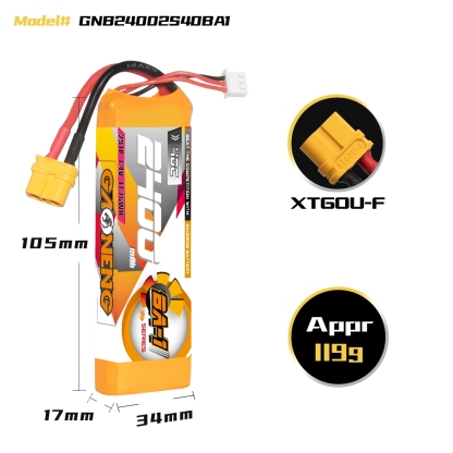 GAONENG GNB BA-1 Series 2S 7.4V 2400mAh 40C LiPo Battery XT60