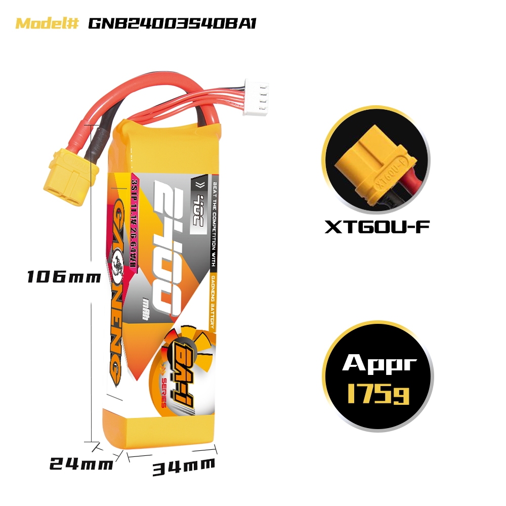 GAONENG GNB BA-1 Series 3S 11.1V 2400mAh 40C LiPo Battery XT60