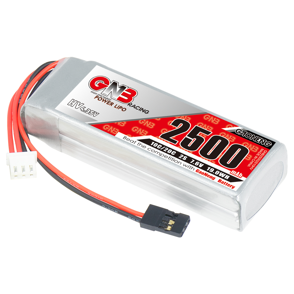 2PCS - GAONENG GNB 2S 7.6V 2500mAh 10C LiPo Battery JR for TX RX Servo Nitro Car