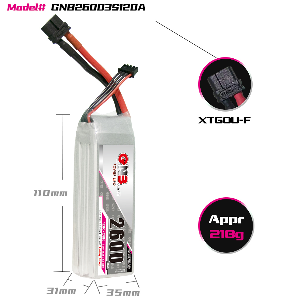 GAONENG GNB 3S 11.1V 2600mAh 120C LiPo Battery T-PLUG