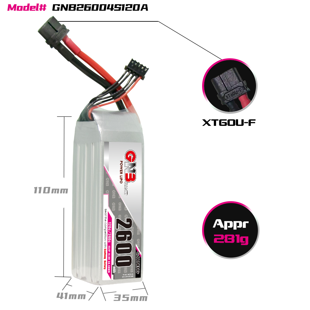 GAONENG GNB 4S 14.8V 2600mAh 120C XT60 LiPo Battery
