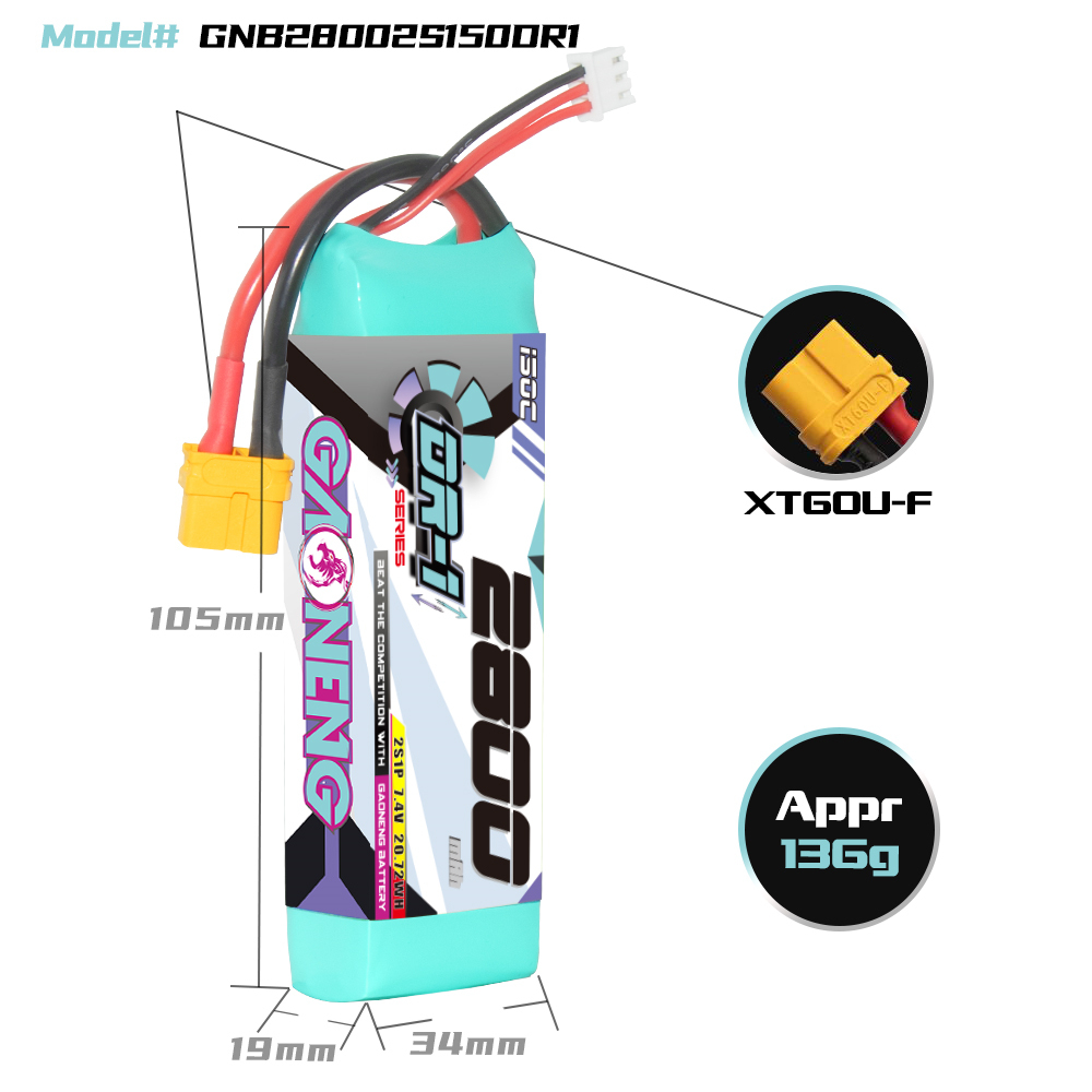 GAONENG GNB DR-1 Series 2S 7.4V 2800mAh 150C LiPo Battery XT60