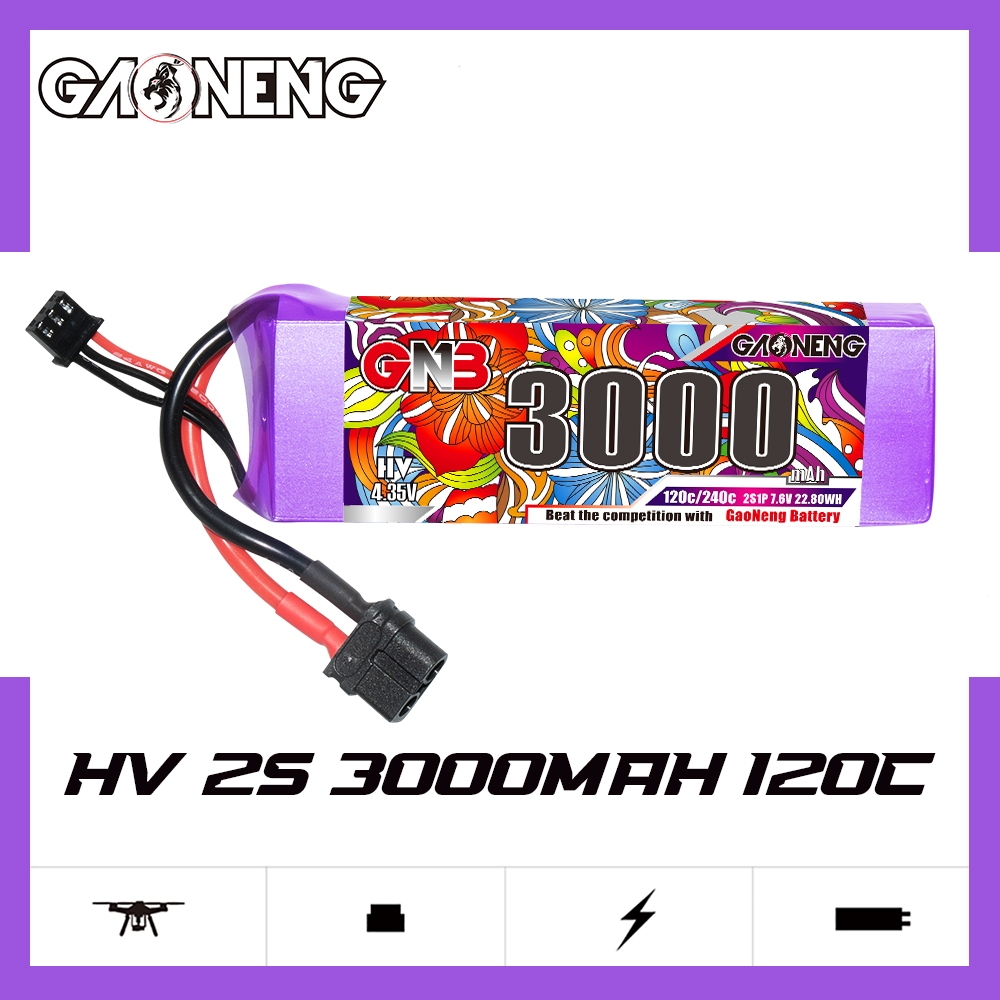 GAONENG GNB LiHV 2S 7.6V 3000mAh 120C LiPo Battery XT60 Connector