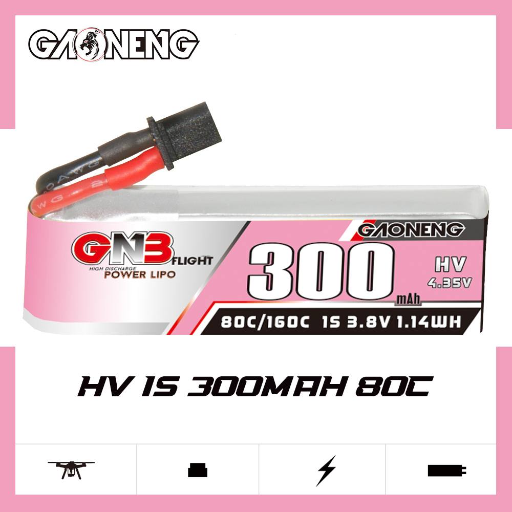 GAONENG GNB LiHV 1S 3.8V 300mAh 80C A30 Cabled LiPo Battery