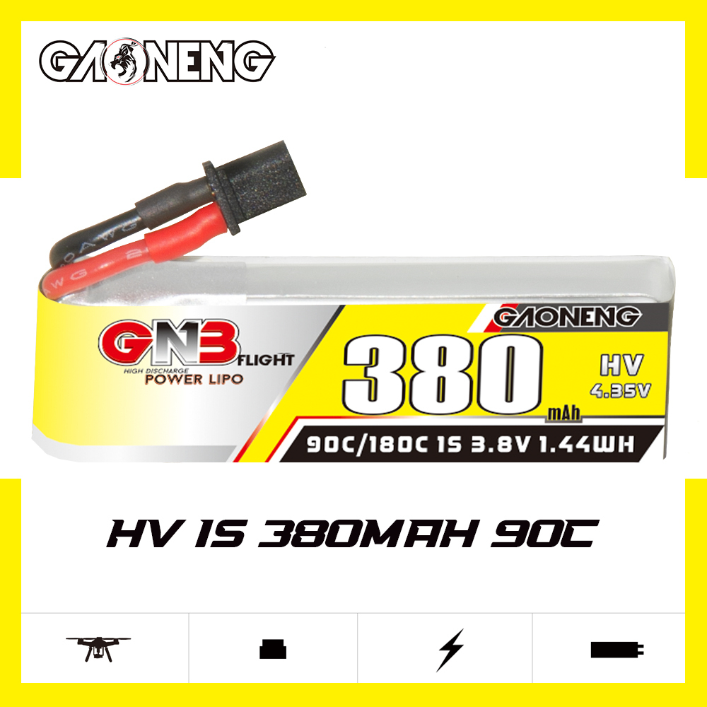 GAONENG GNB LiHV 1S 3.8V 380mAh 90C A30 Cabled LiPo Battery