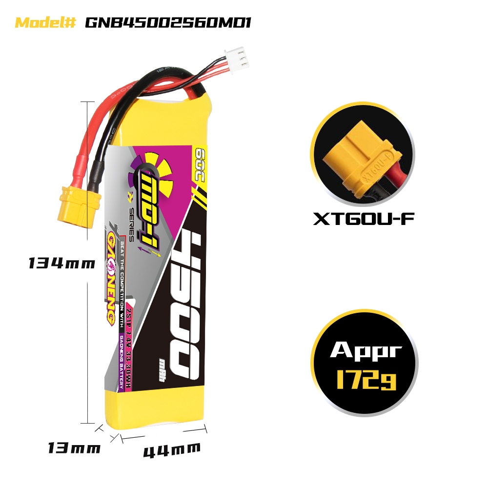 GAONENG GNB MD-1 Series 2S 7.4V 4500mAh 60C LiPo Battery XT60
