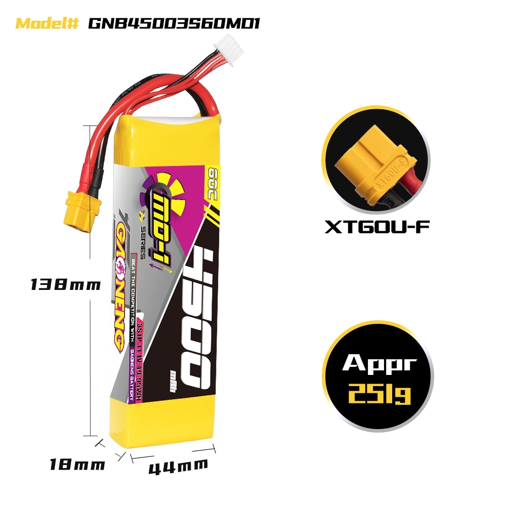 GAONENG GNB MD-1 Series 3S 11.1V 4500mAh 60C LiPo Battery XT60