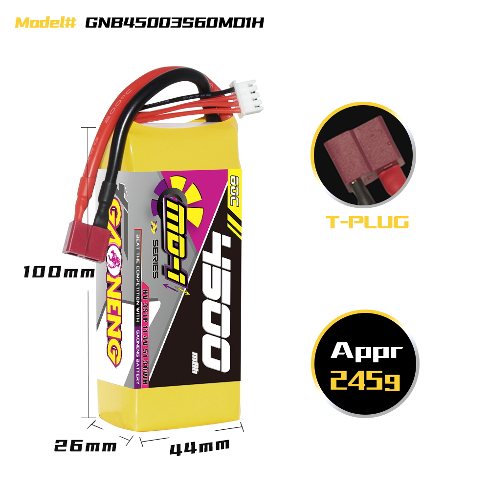 GAONENG GNB MD-1 Series 3S HV 11.4V 4500mAh 60C LiPo Battery T-PLUG