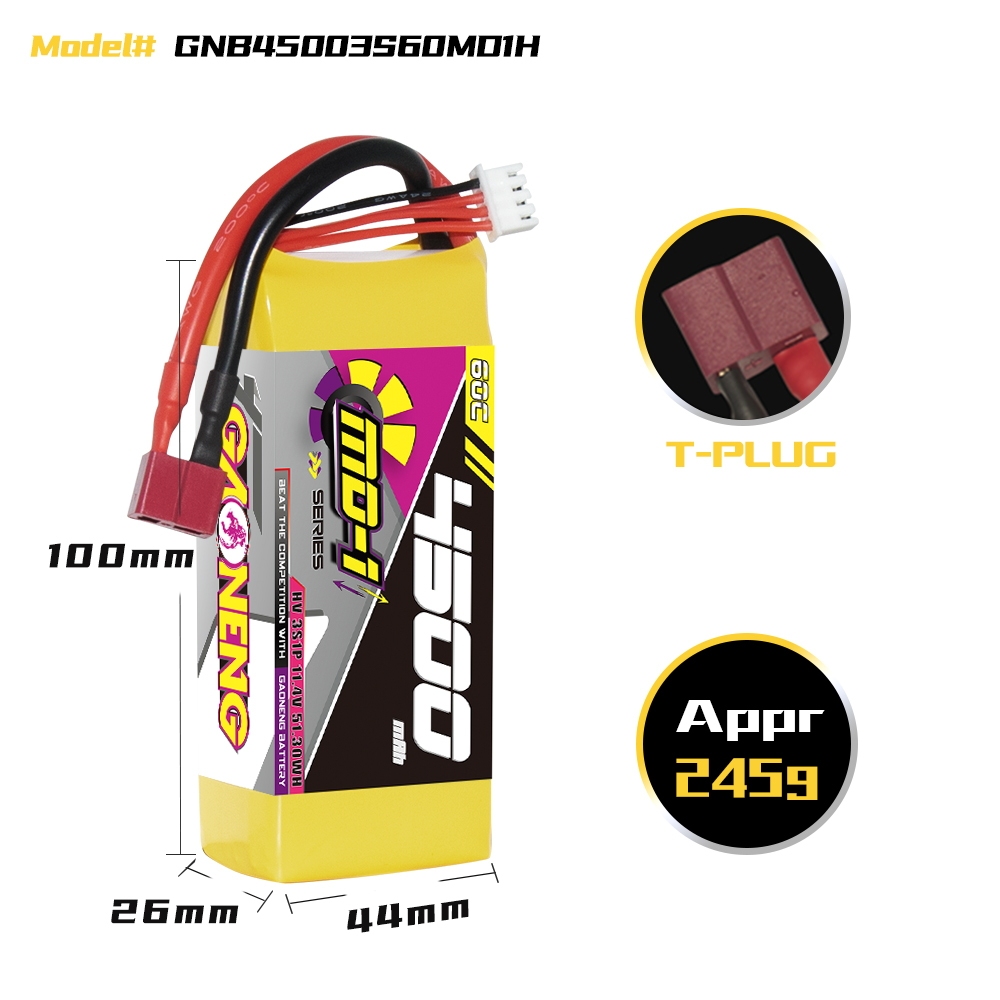 GAONENG GNB MD-1 Series 3S HV 11.4V 4500mAh 60C LiPo Battery T-PLUG