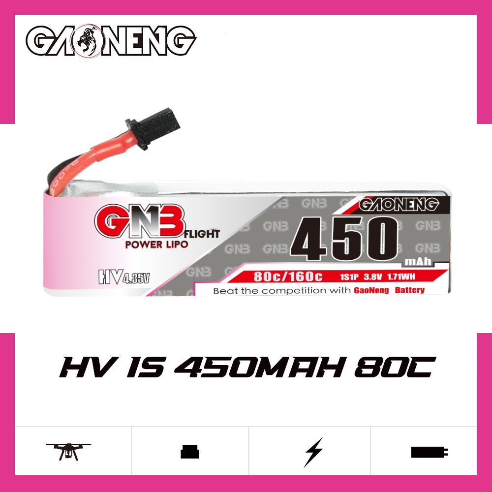 GAONENG GNB LiHV 1S 3.8V 450mAh 80C A30 Cabled LiPo Battery