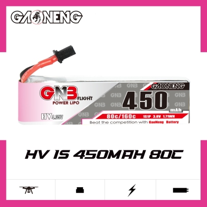 GAONENG GNB LiHV 1S 3.8V 450mAh 80C A30 Cabled LiPo Battery