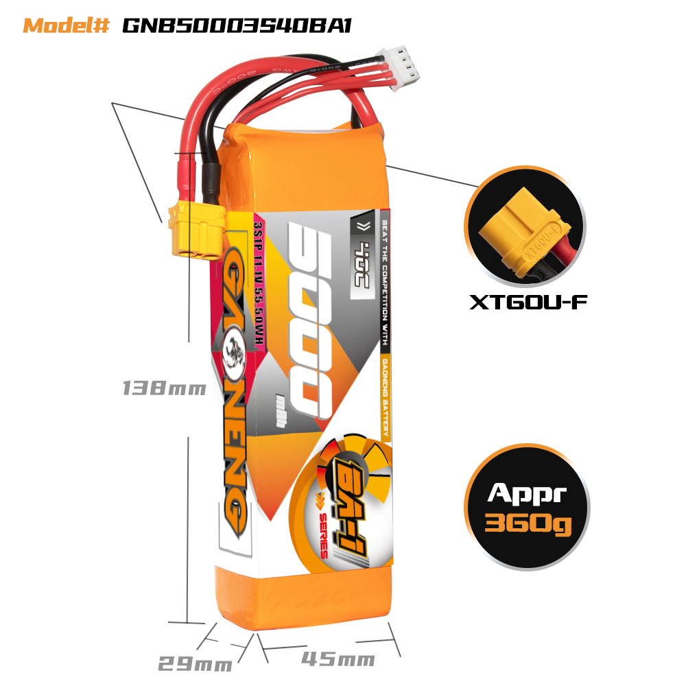 GAONENG GNB BA-1 Series 3S 11.1V 5000mAh 40C LiPo Battery XT60