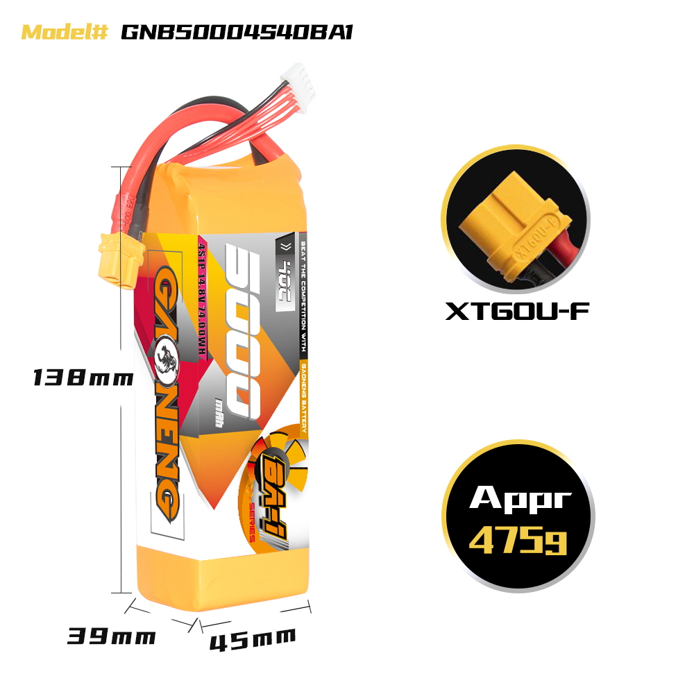 GAONENG GNB BA-1 Series 4S 14.8V 5000mAh 40C LiPo Battery XT60