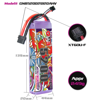 GAONENG GNB LiHV 2S 7.6V 5200mAh 120C LiPo Battery XT60