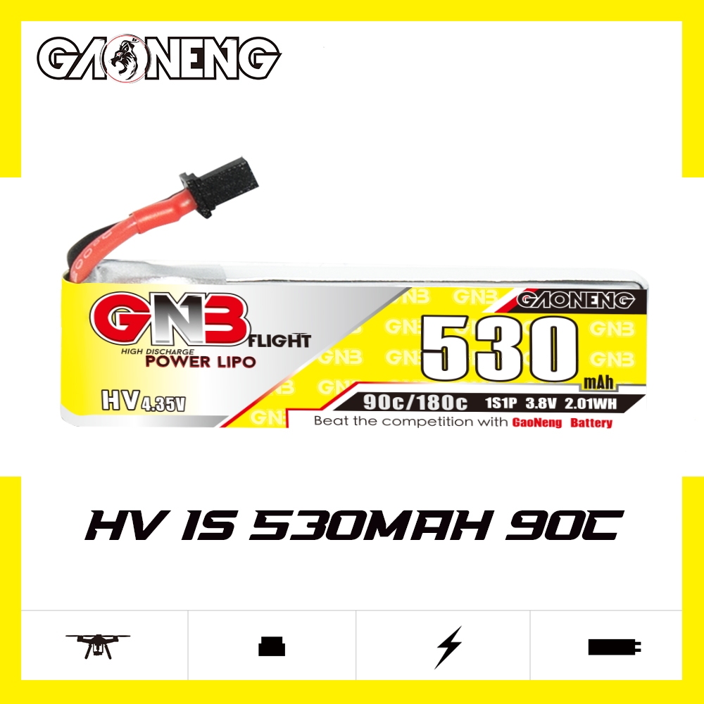 GAONENG GNB LiHV 1S 3.8V 530mAh 90C A30 Cabled LiPo Battery