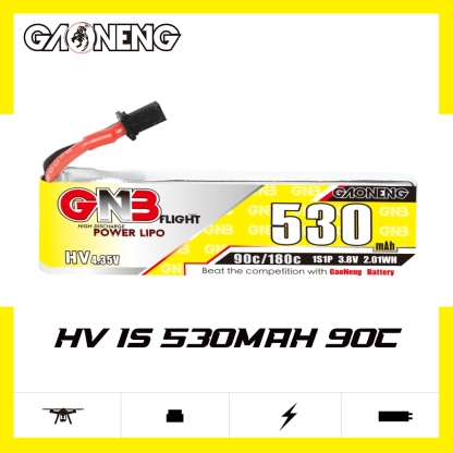 GAONENG GNB LiHV 1S 3.8V 530mAh 90C A30 Cabled LiPo Battery