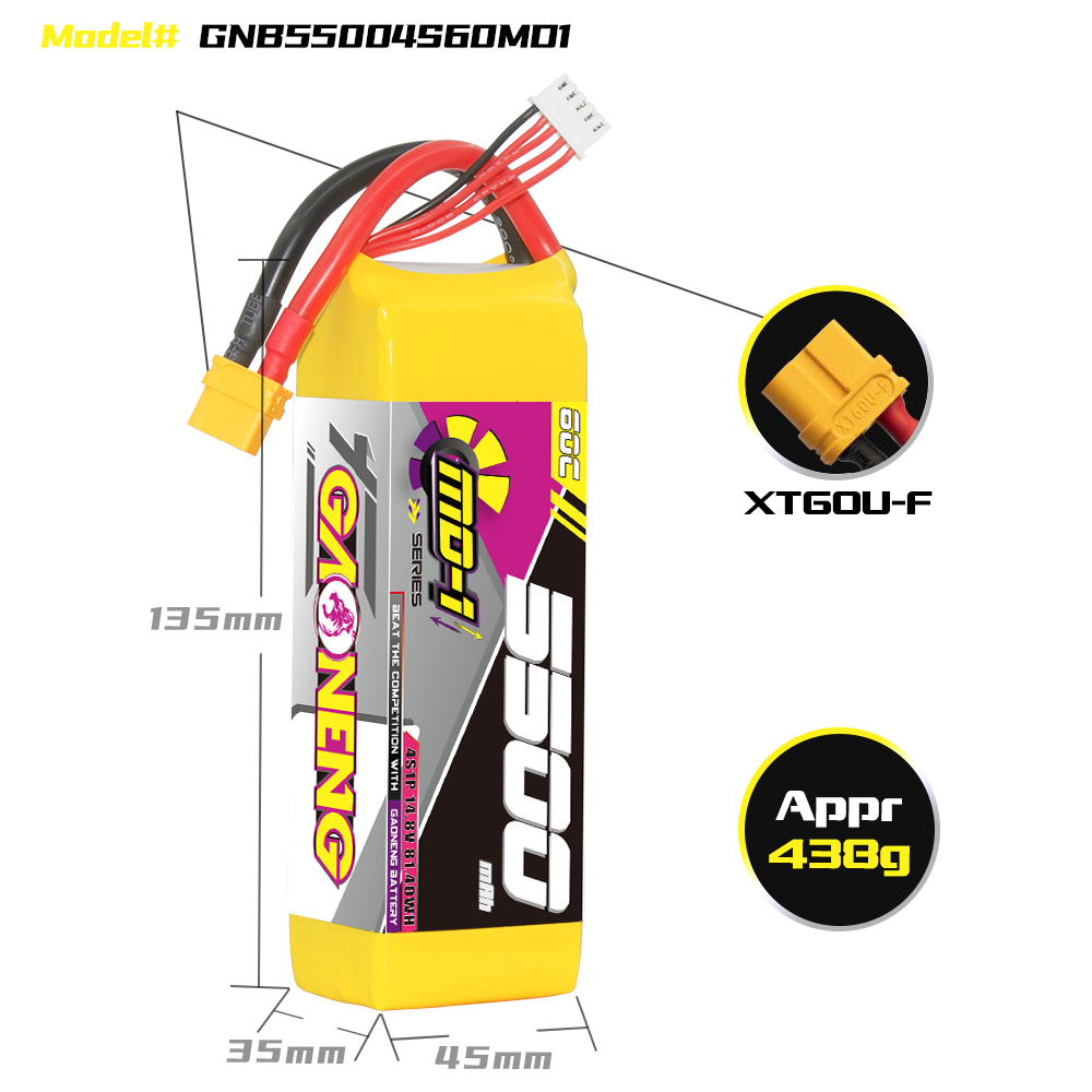 GAONENG GNB MD-1 Series 4S 14.8V 5500mAh 60C LiPo Battery XT60