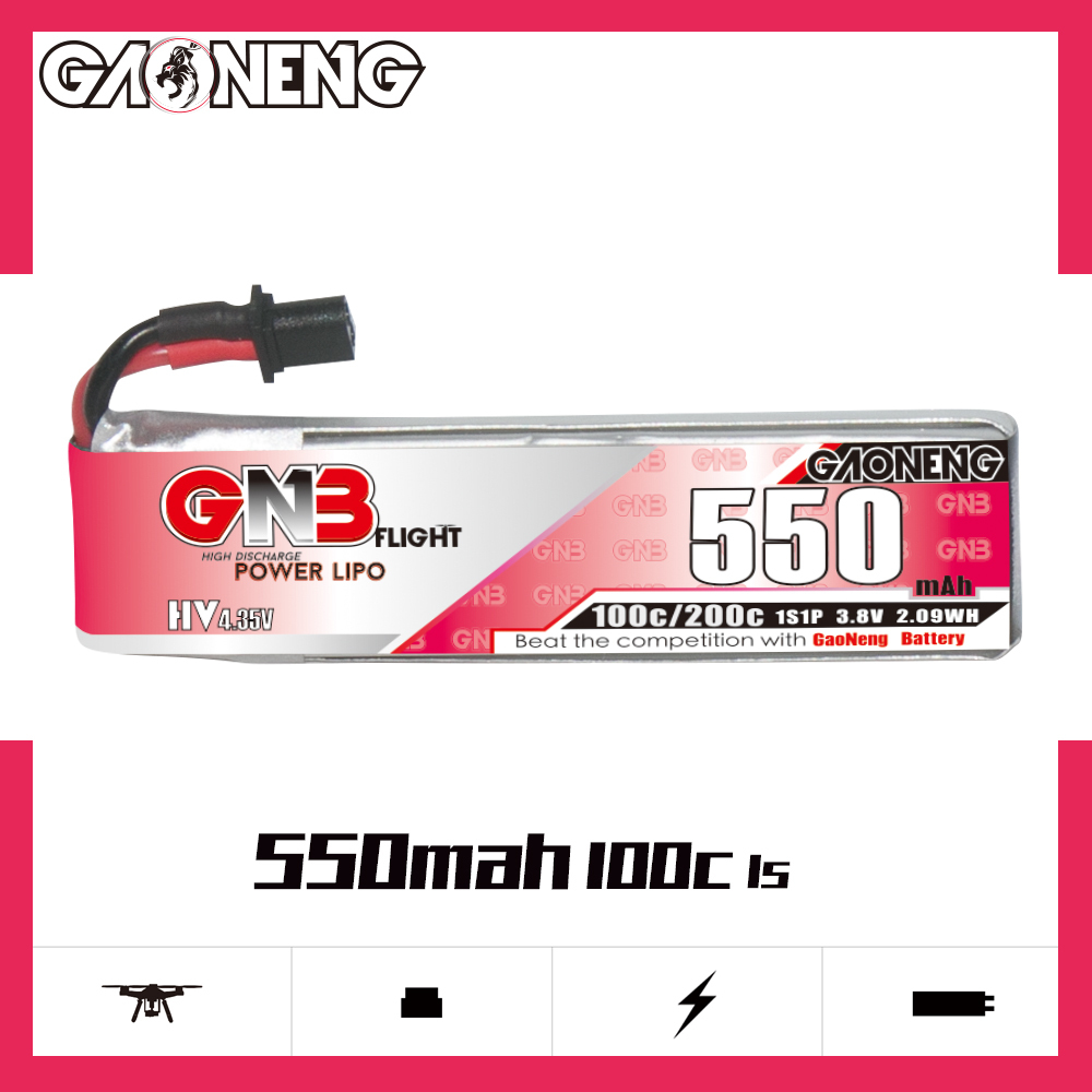 GAONENG GNB LiHV 1S 3.8V 550mAh 100C A30 Cabled LiPo Battery