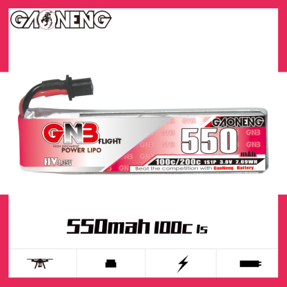 GAONENG GNB LiHV 1S 3.8V 550mAh 100C A30 Cabled LiPo Battery