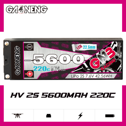 GAONENG GNB LiHV 2S 7.6V 5600mAh 220C Hard Case LCG LiPo Battery