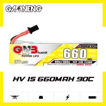 GAONENG GNB LiHV 1S 3.8V 660mAh 90C A30 Cabled LiPo Battery