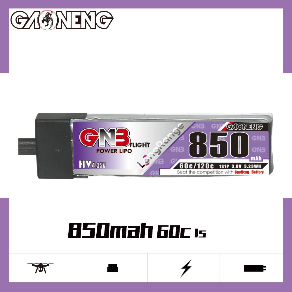 GAONENG GNB LiHV 1S 3.8V 850mAh 60C A30 Plastic Head LiPo Battery Long Range