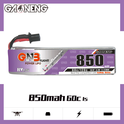 GAONENG GNB LiHV 1S 3.8V 850mAh 60C A30 Cabled LiPo Battery Long Range