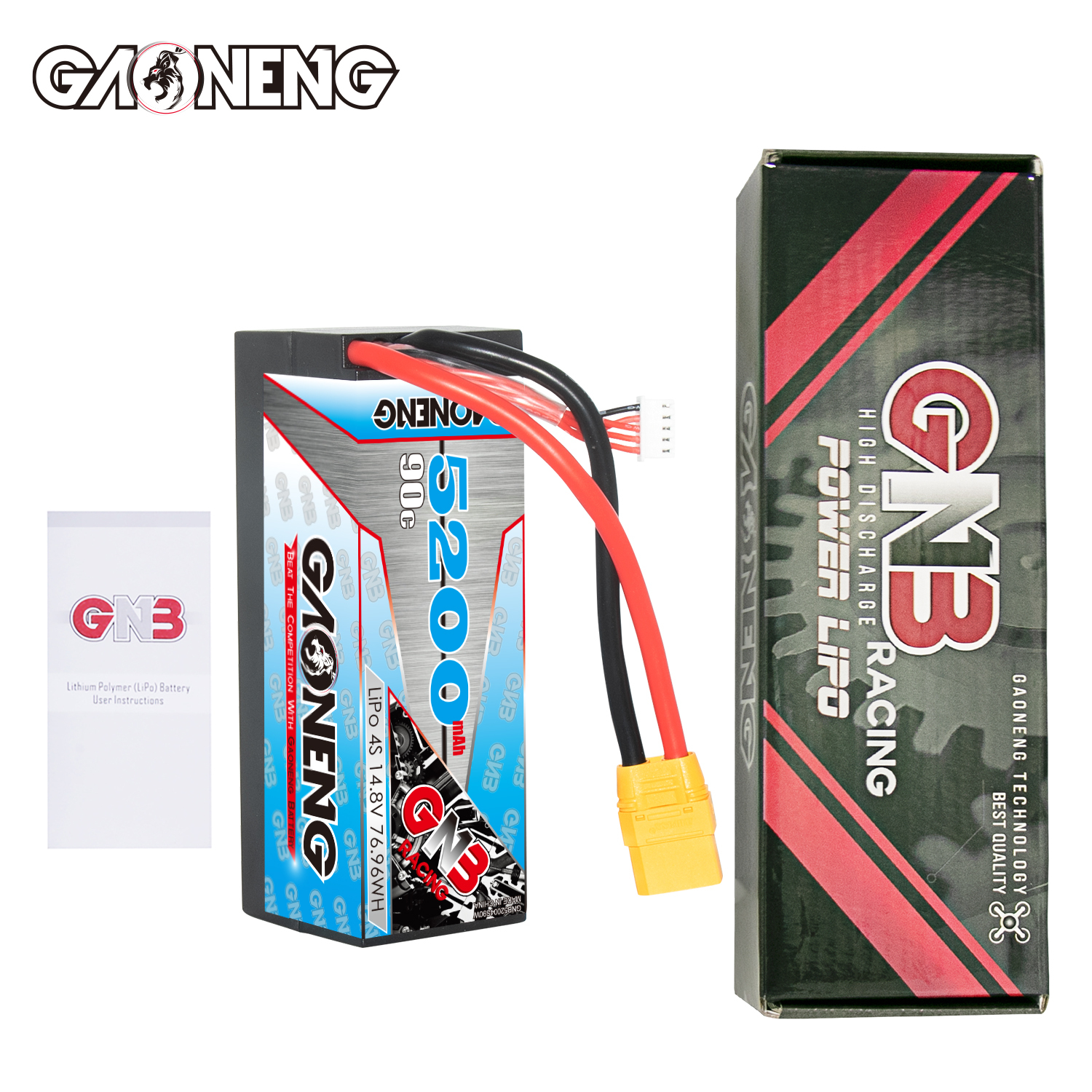 GAONENG GNB 4S 14.8V 5200mAh 90C Cabled Hard Case LiPo Battery XT90