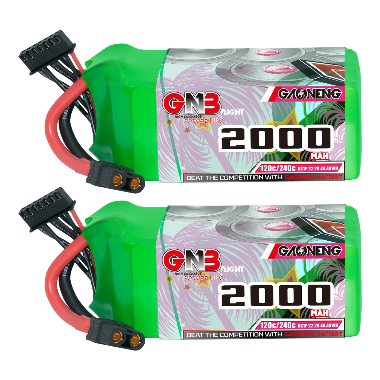 2PCS - GAONENG GNB 6S 22.2V 2000mAh 120C XT60 LiPo Battery