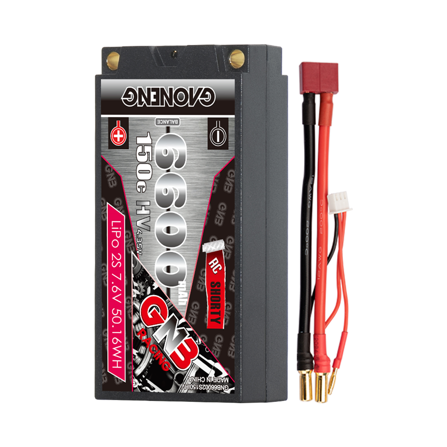 GAONENG GNB LiHV 2S 7.6V 6600mAh 150C Shorty Pack 5mm Bullet Hard Case LiPo Battery