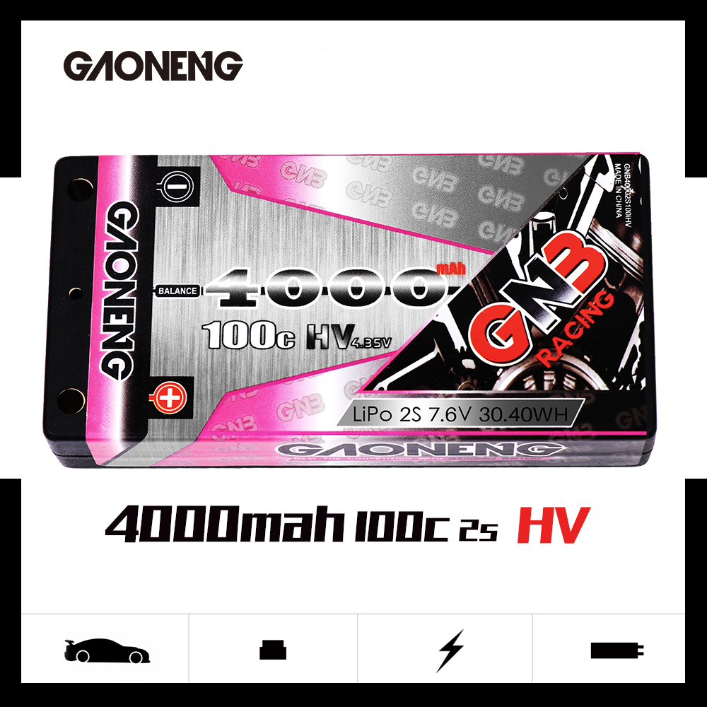 1PC - GAONENG GNB 2S 7.6V 4000mAh 100C LCG Shorty 4mm Hard Case LiPo Battery T-Plug
