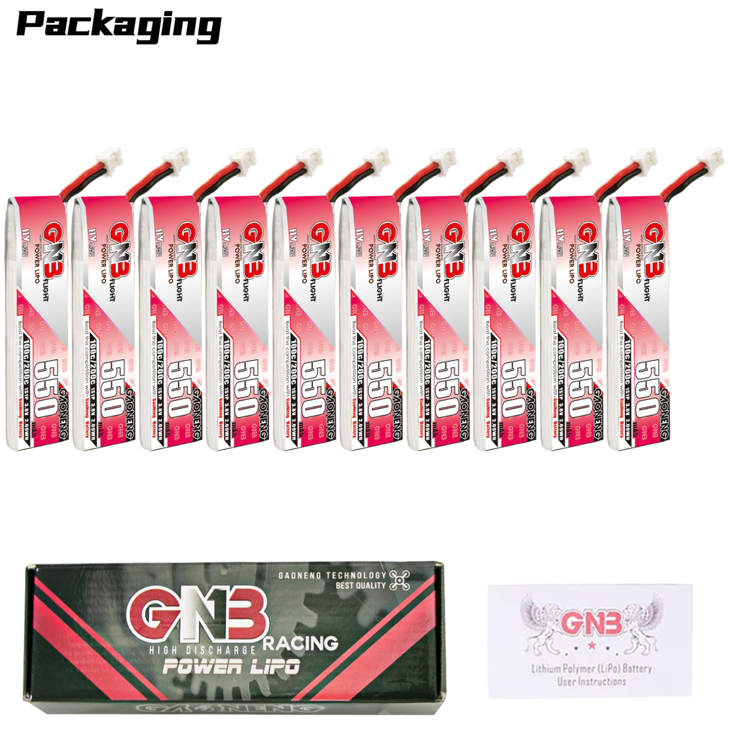 GAONENG GNB LiHV 1S 3.8V 550mAh 100C PH2.0 Cabled LiPo Battery