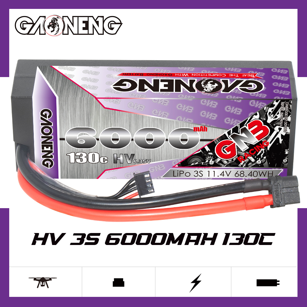 1PC - GAONENG GNB LiHV 3S 11.4V 6000mAh 130C Cabled Hard Case LiPo Battery XT60