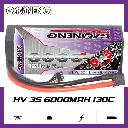 1PC - GAONENG GNB LiHV 3S 11.4V 6000mAh 130C Cabled Hard Case LiPo Battery XT60