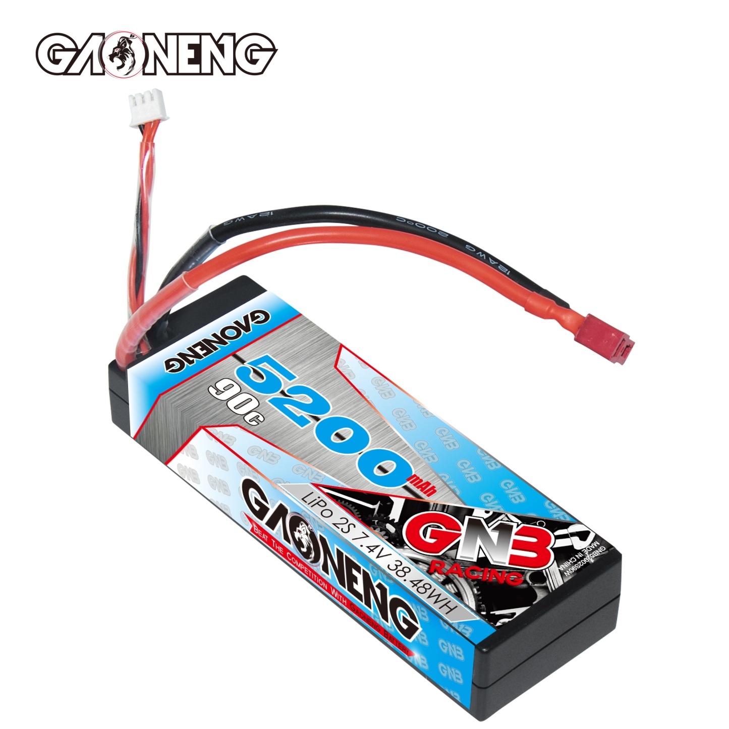1PC - GAONENG GNB 2S 7.4V 5200mAh 90C Cabled Hard Case LiPo Battery T-Plug