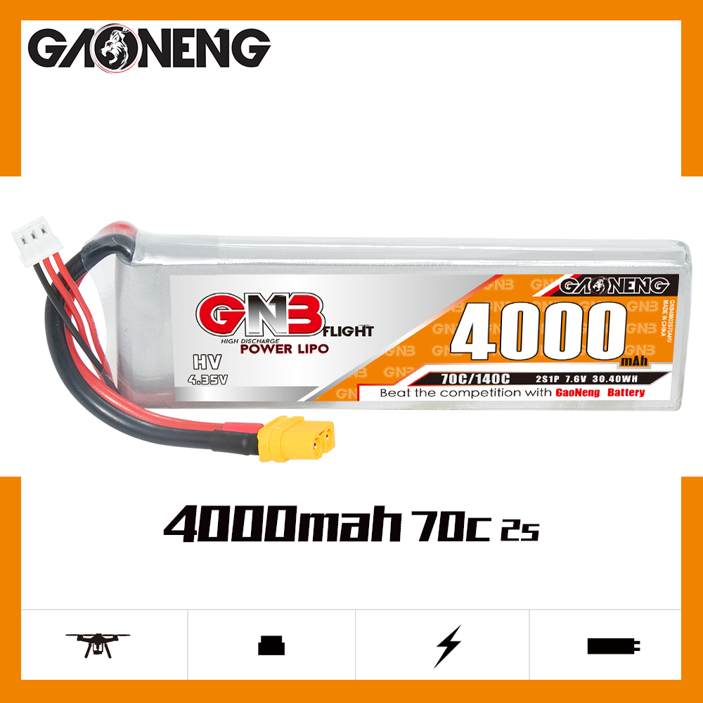 1PCS - GAONENG GNB LiHV 2S 7.6V 4000mAh 70C LiPo Battery XT60
