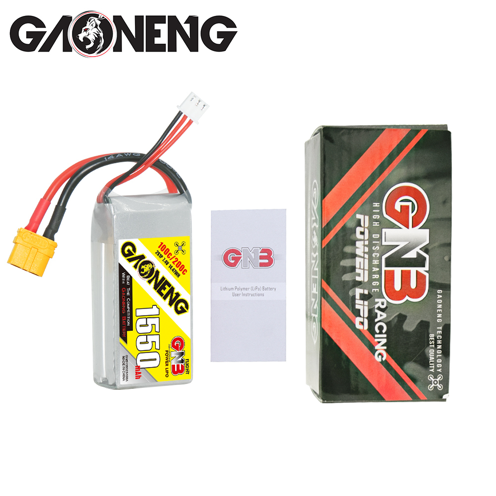 2PCS - GAONENG GNB 2S 7.4V 1550mAh 100C XT60 LiPo Battery