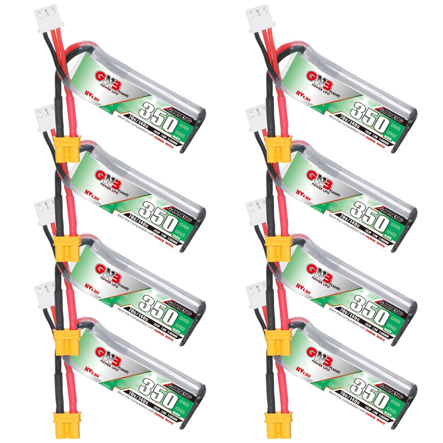 GAONENG GNB LiHV 2S 7.6V 350mAh 70C LiPo Battery XT30