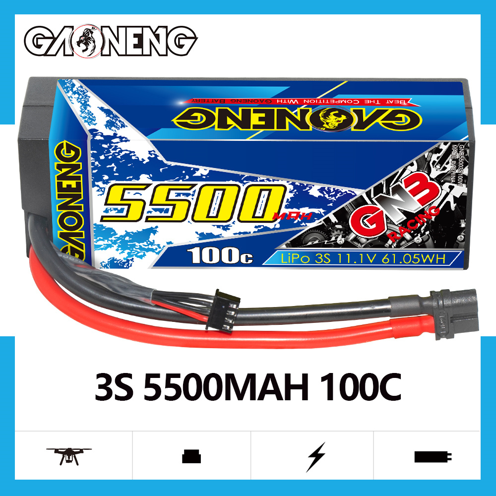1PC - GAONENG GNB 3S 11.1V 5500mAh 100C Cabled Hard Case LiPo Battery XT60