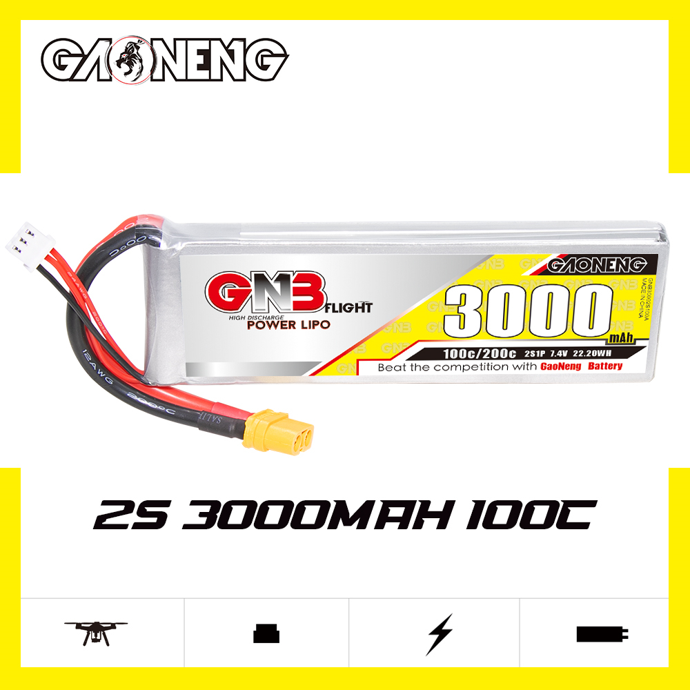 1PC - GAONENG GNB 2S 7.4V 3000mAh 100C LiPo Battery XT60